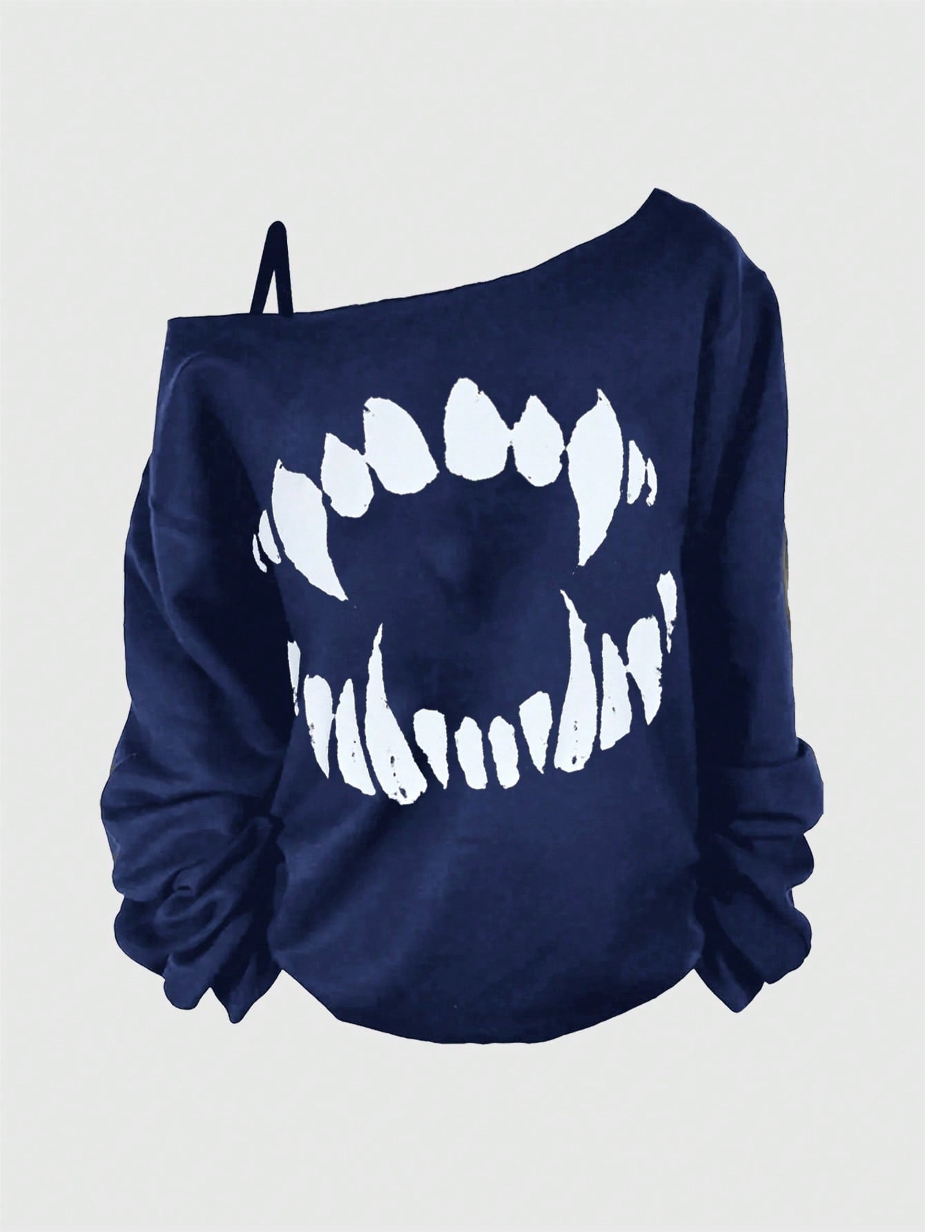 Gothic Vibes: Asymmetric Fang Print Plus Size Long Sleeve Sweatshirt for Women Black / 1XL Black / 2XL
