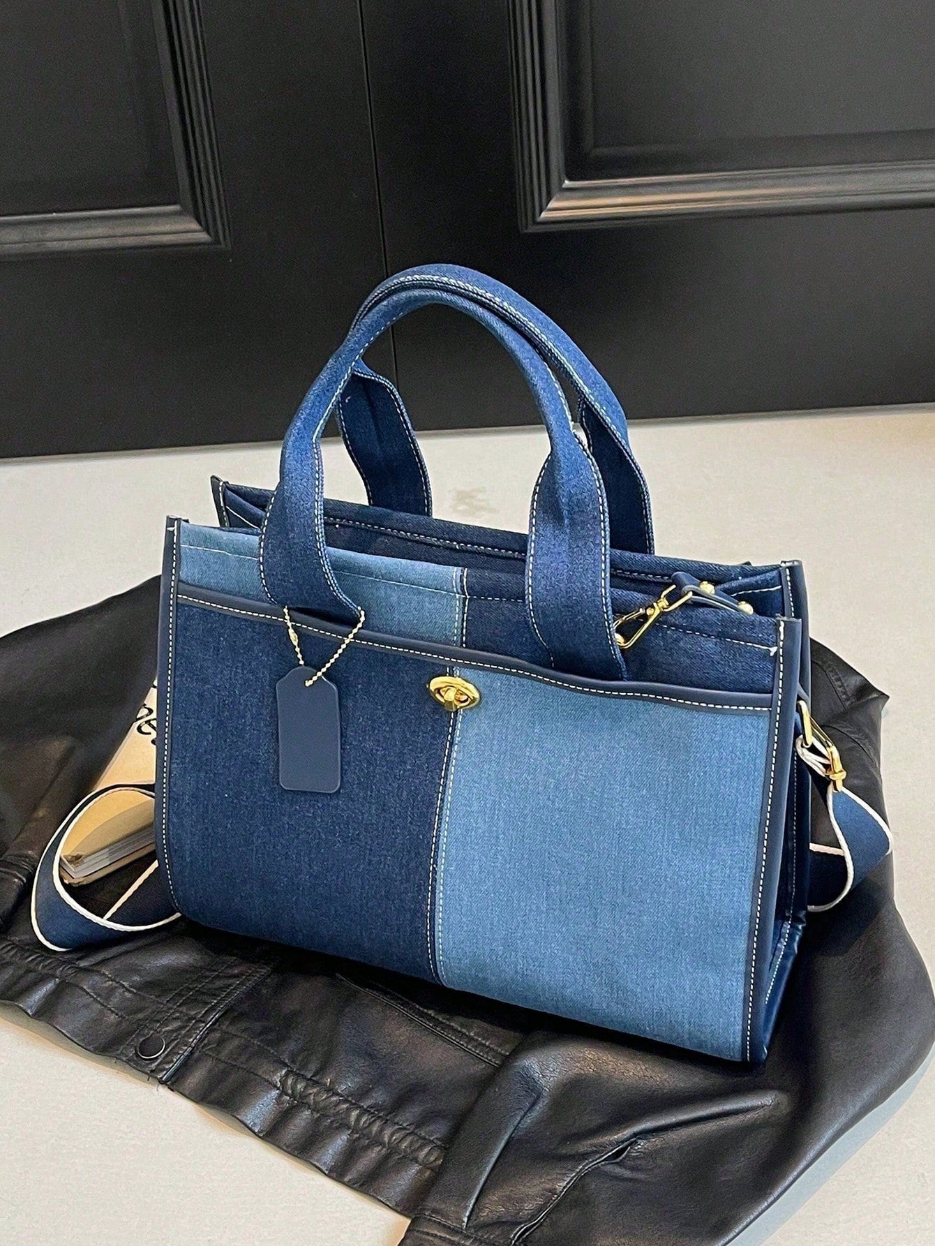Casual Elegant Contrast Color Canvas Tote Bag For Women With Wide Strap Default Title
