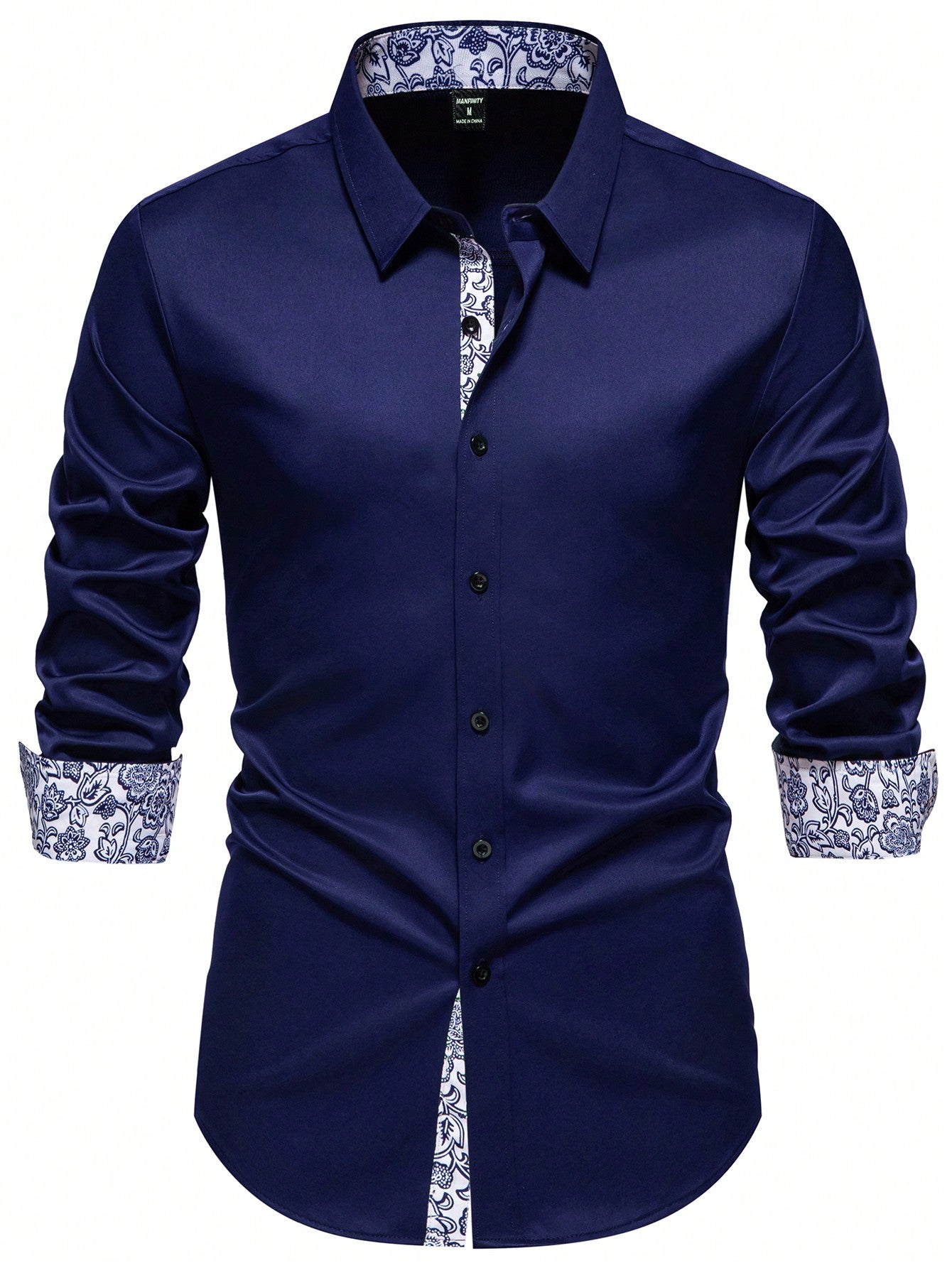 Autumn Elegance: Floral Print Long Sleeve Shirt for Men White / S White / M
