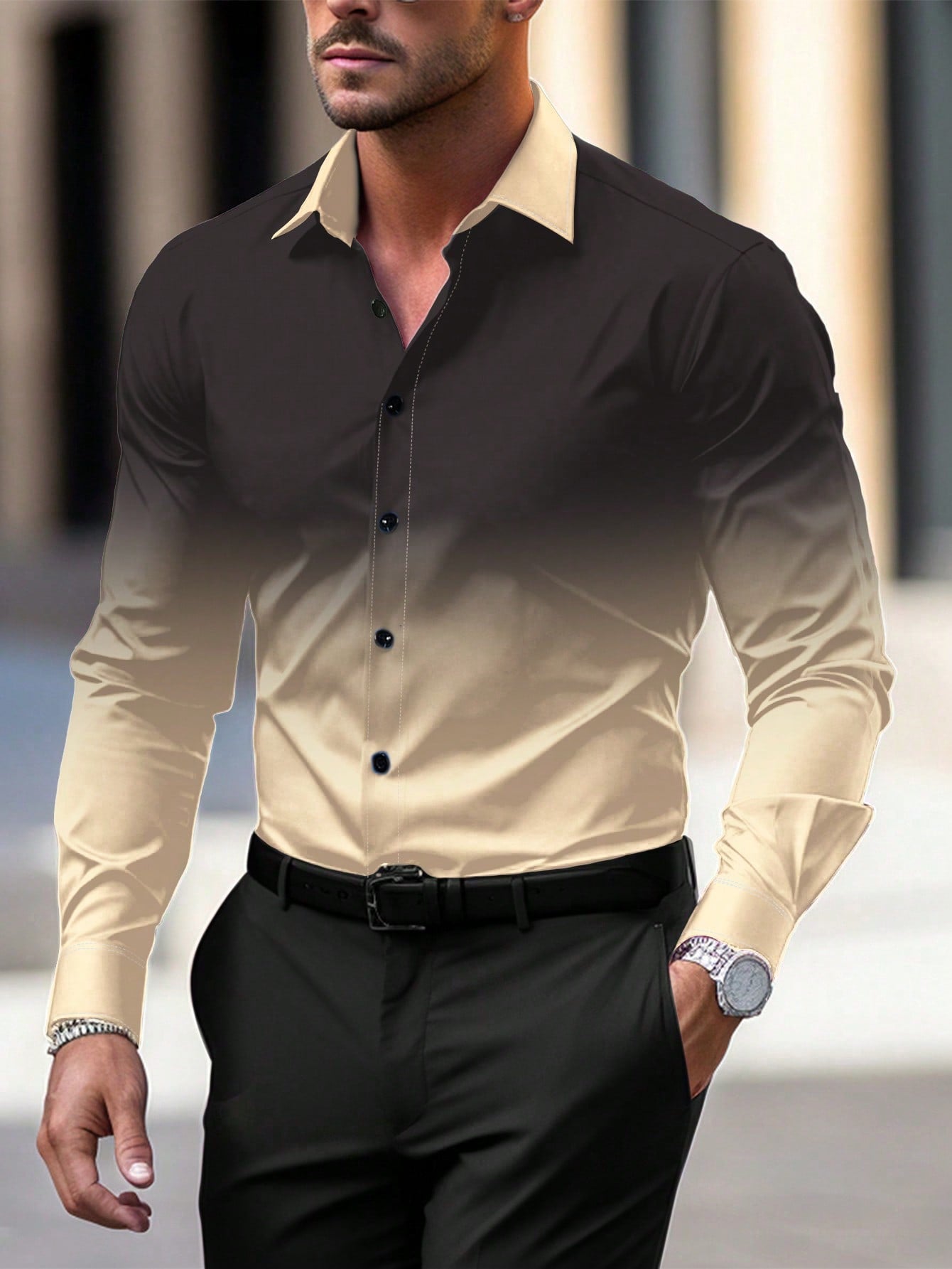 Summer Gradient Long Sleeve Business Shirt for Men - Stylish Travel Essential Royal Blue / XS Royal Blue / S