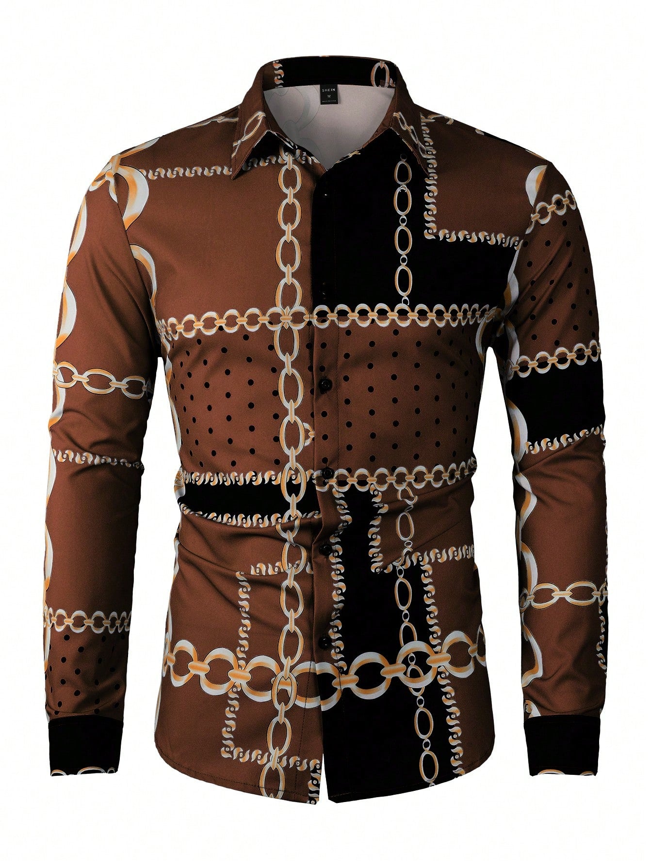Trendy Autumn Vibes: Men's Casual Long Sleeve Shirt with Chain