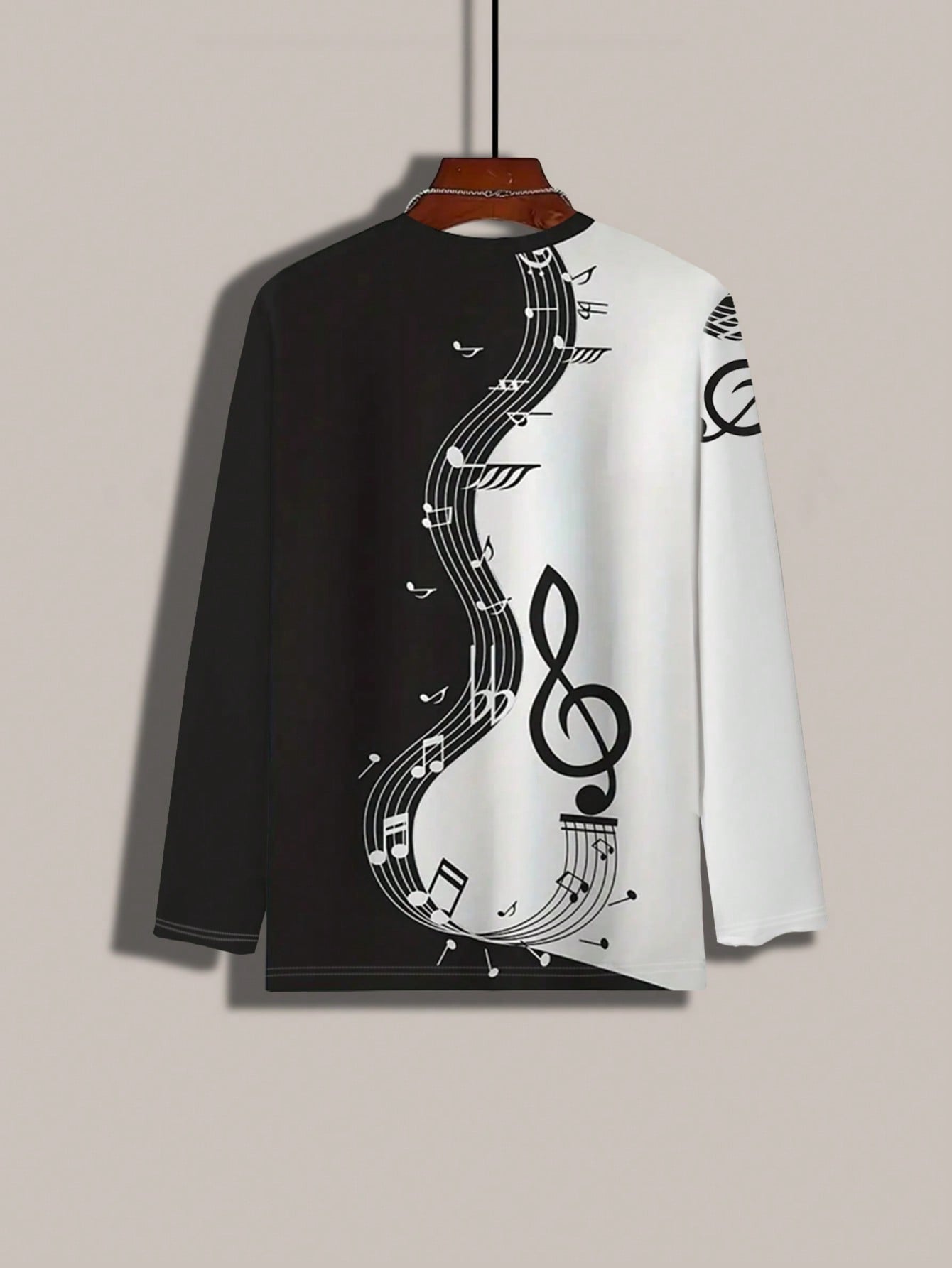 Men's Casual Musical Note Print Long Sleeve T-Shirt - Versatile Style for Spring & Autumn XS S