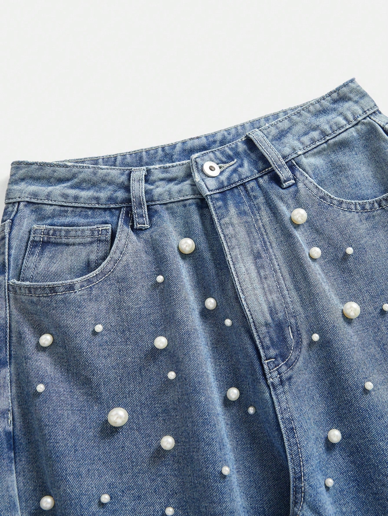 Chic & Stylish Women's High-Waist Pearl Embellished Wide Leg Jeans Black / S Black / M Black / L Black / S-Black / M-Black / L-Black / XL-Blue / S-Blue / M-Blue / L-Blue / XL-
