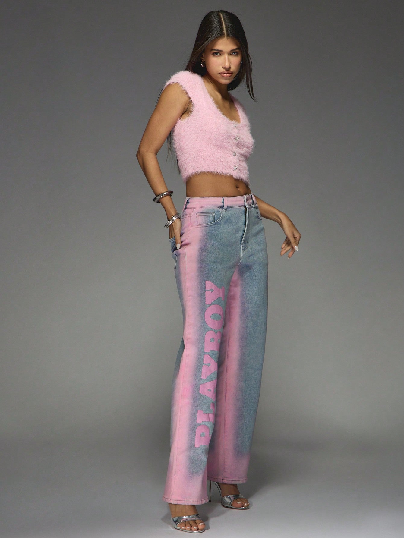 Women's Casual Gradient Straight Leg Jeans - Trendy Street Style with Letter Print 25 26 27 25-26-27-28-29-30-