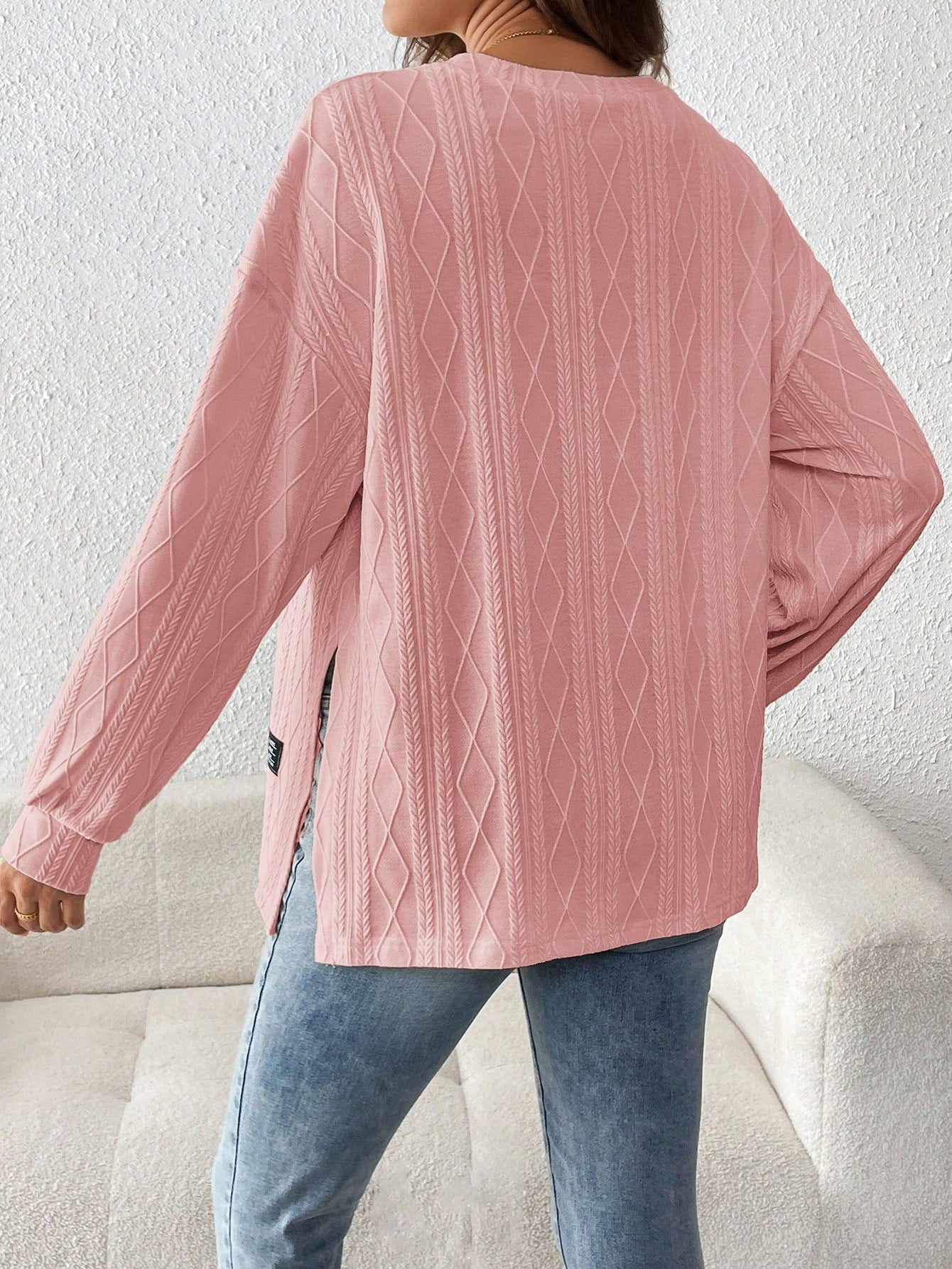 Maternity Textured Split Hem Dolman Sleeve T-Shirt for Fall Apricot / S Apricot / M