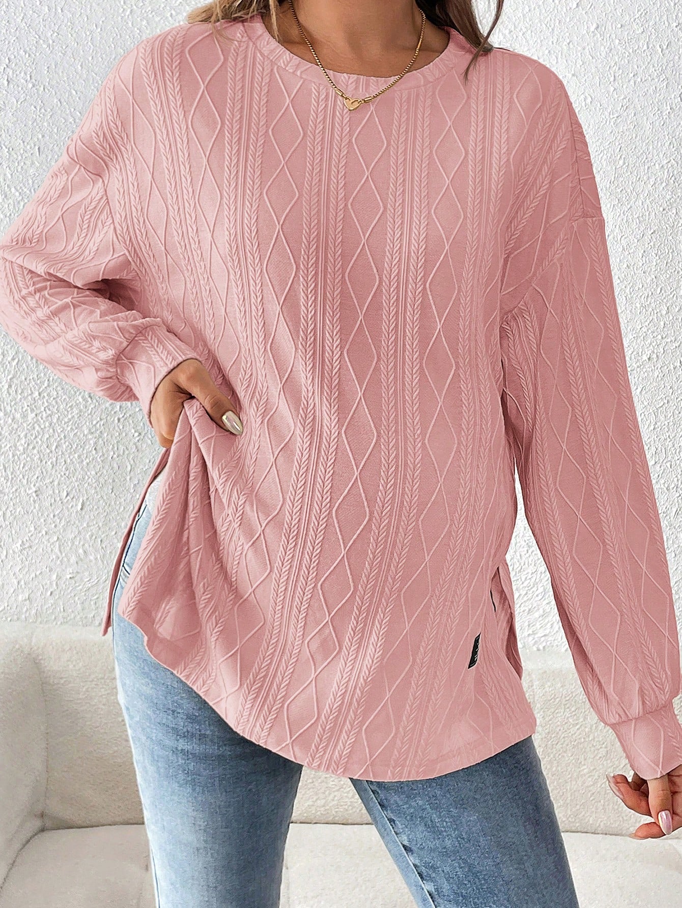 Maternity Textured Split Hem Dolman Sleeve T-Shirt for Fall Apricot / S Apricot / M