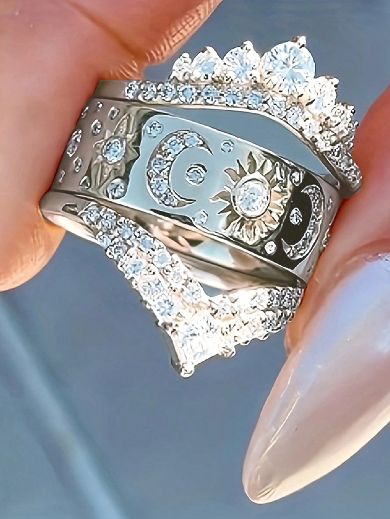 Radiant Celestial Ring Set: 3-Piece Luxury Star, Moon & Crown Design with Sparkling Cubic Zirconia 6 / Gold 6 / Silver