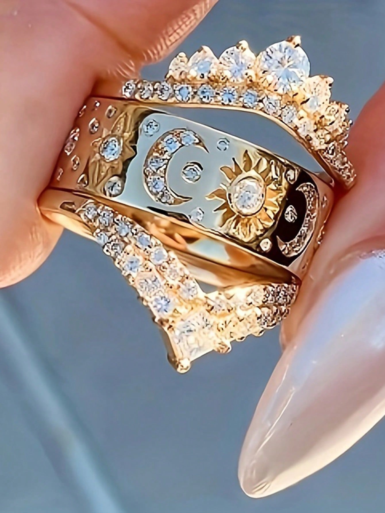 Radiant Celestial Ring Set: 3-Piece Luxury Star, Moon & Crown Design with Sparkling Cubic Zirconia 6 / Gold 6 / Silver