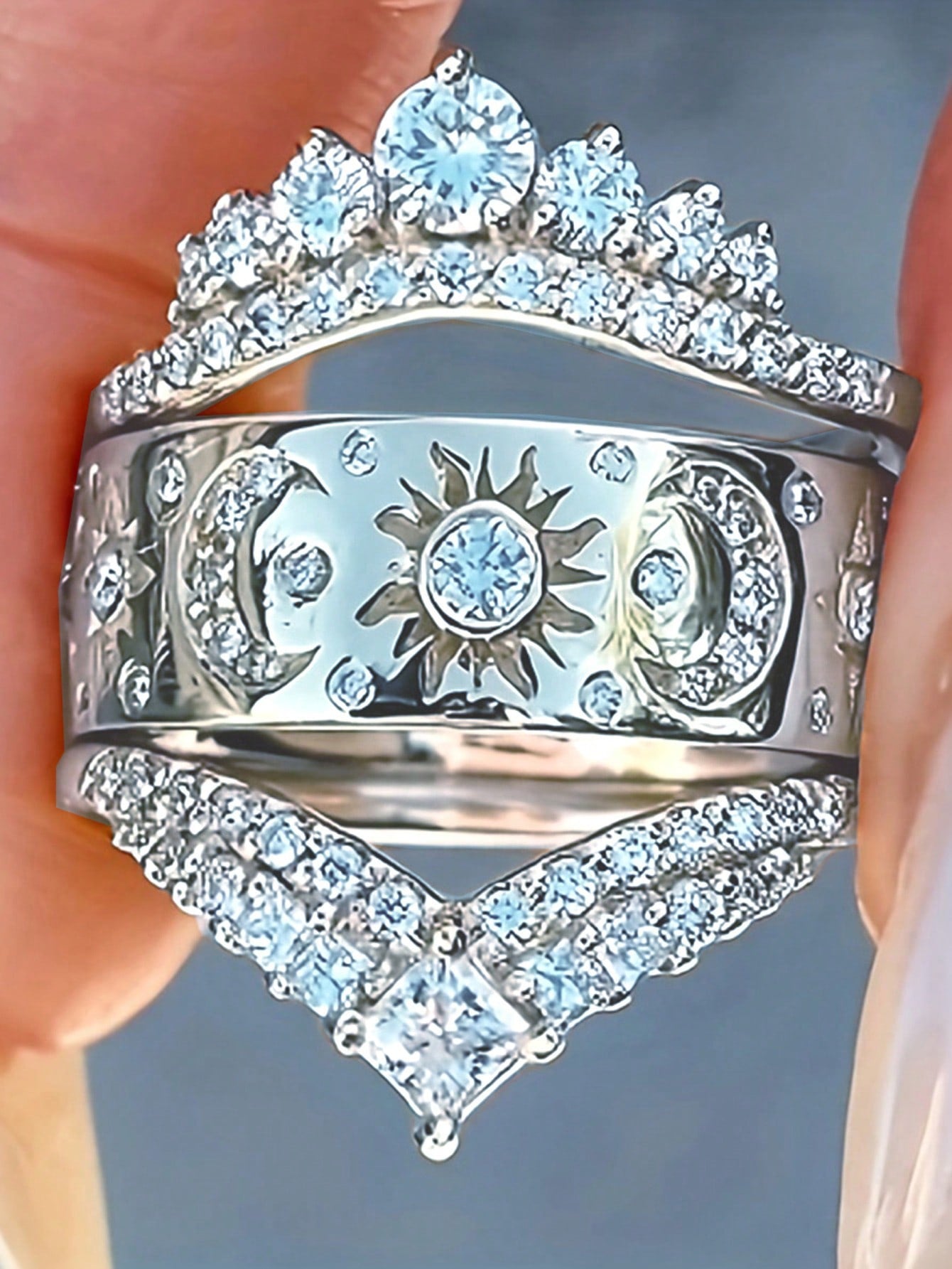 Radiant Celestial Ring Set: 3-Piece Luxury Star, Moon & Crown Design with Sparkling Cubic Zirconia 6 / Gold 6 / Silver