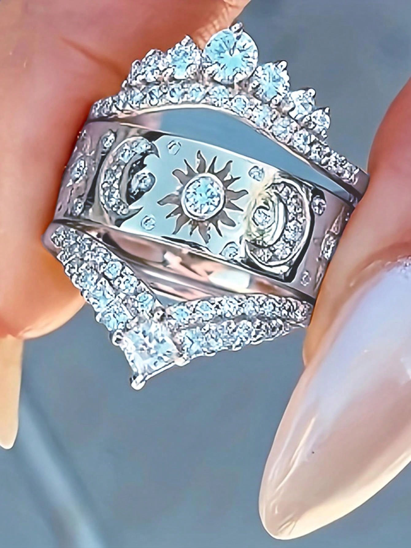 Radiant Celestial Ring Set: 3-Piece Luxury Star, Moon & Crown Design with Sparkling Cubic Zirconia 6 / Gold 6 / Silver