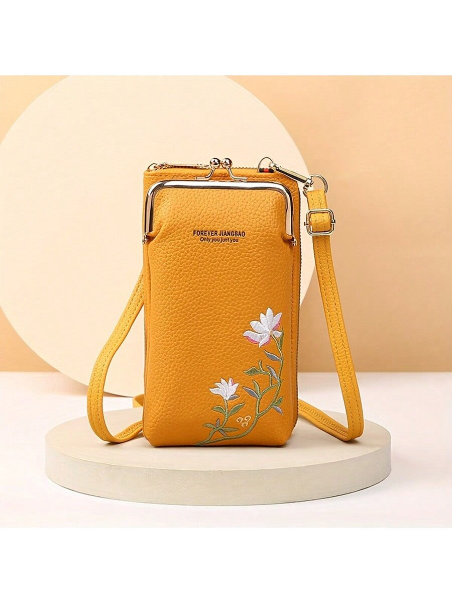 Chic Floral Embroidered Crossbody Phone Bag – Stylish Mini Handbag for Women Yellow