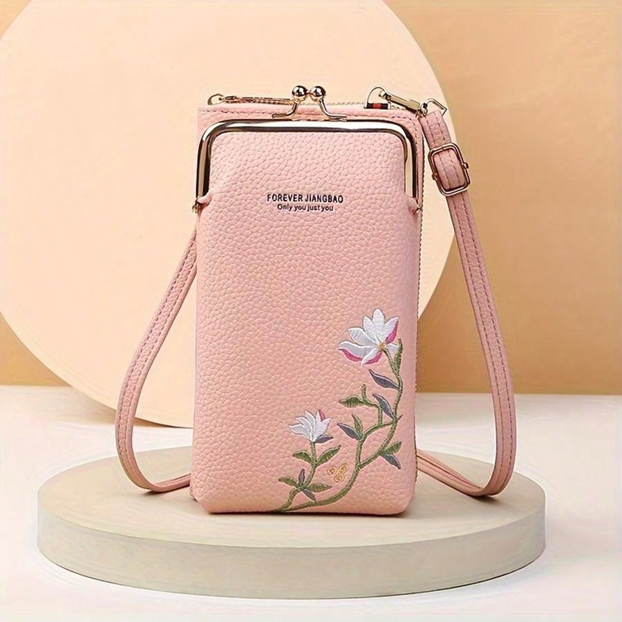 Chic Floral Embroidered Crossbody Phone Bag – Stylish Mini Handbag for Women