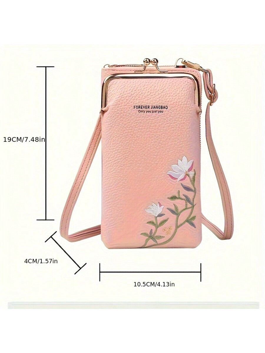 Chic Floral Embroidered Crossbody Phone Bag – Stylish Mini Handbag for Women
