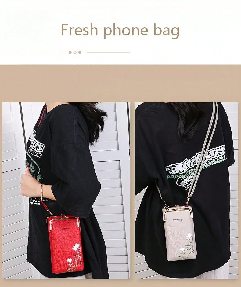 Chic Floral Embroidered Crossbody Phone Bag – Stylish Mini Handbag for Women