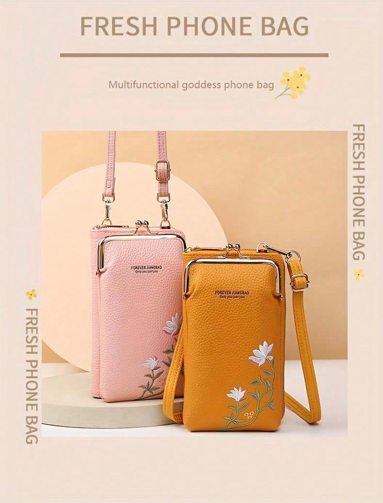 Chic Floral Embroidered Crossbody Phone Bag – Stylish Mini Handbag for Women