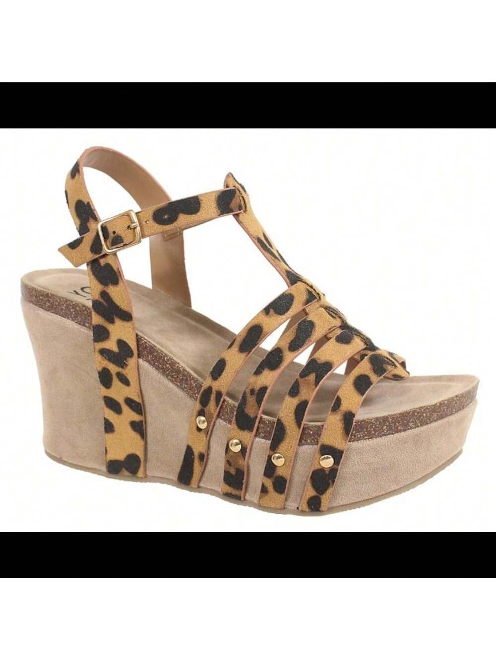 Fierce & Fabulous: Women's Strappy Leopard Print Wedge Sandals with Secure Ankle Strap US6 US6.5
