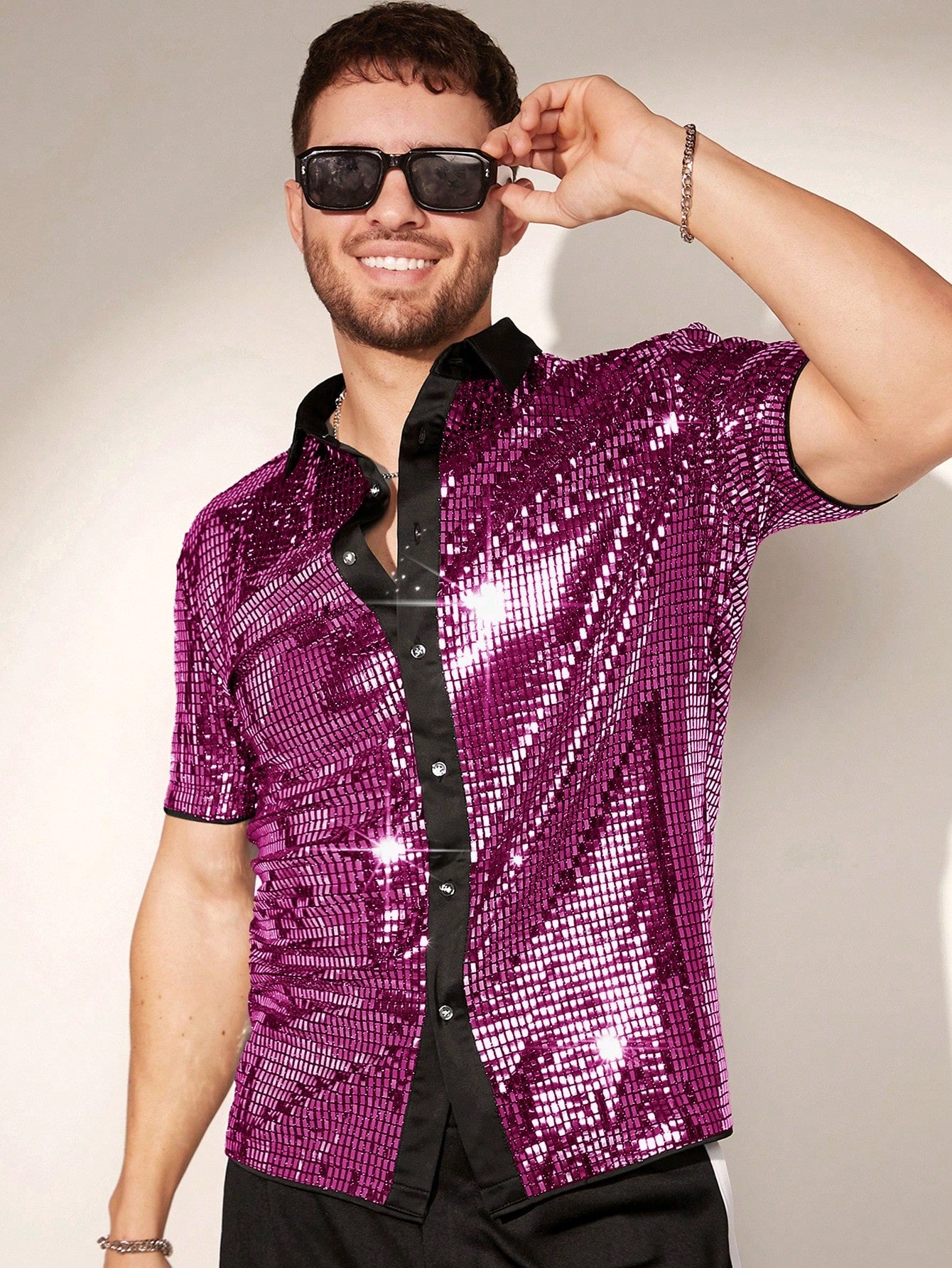 Shimmer & Shine: FeverCity Men's Summer Rave Sequin Party Shirt