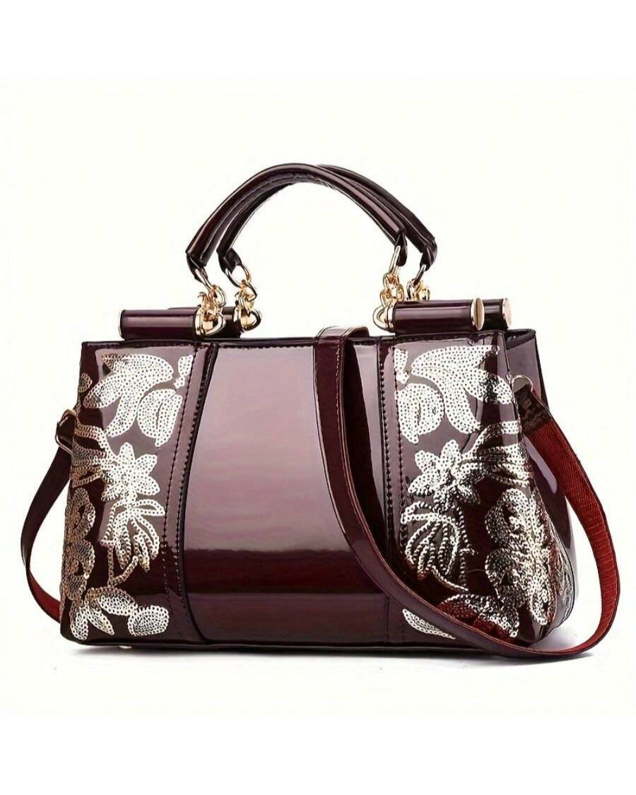 Chic Embroidered Patent Leather Tote Bag - Glamorous Sequin-Decorated Handbag for Effortless Style Green Blue