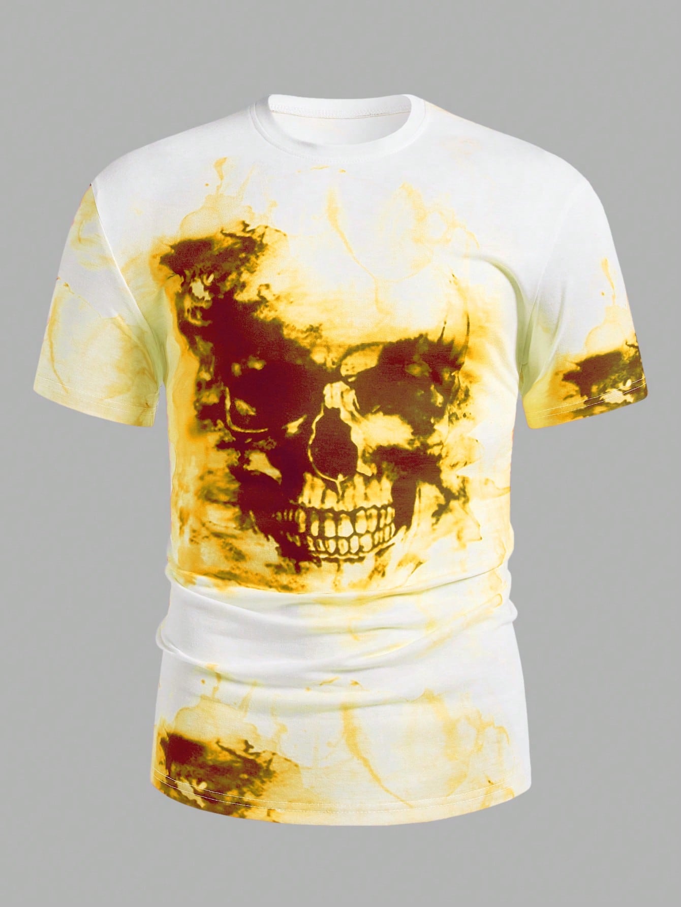Bold Skull Graphic Casual Crew Neck T-Shirt for Men Yellow-2