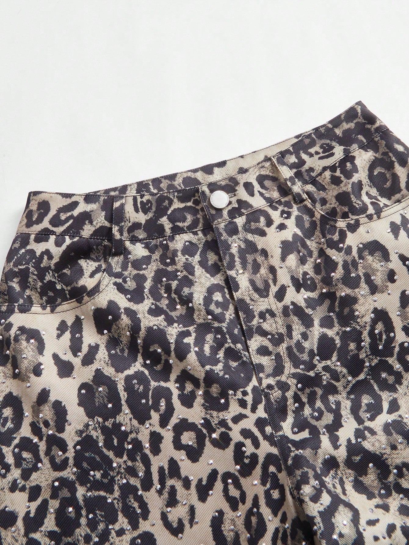 Elegant Leopard Print Pants with Rhinestone Accents for Women S M L S-M-L-XL-