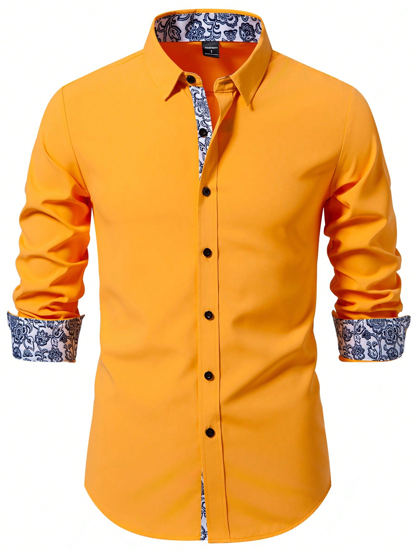 Autumn Elegance: Floral Print Long Sleeve Shirt for Men White / S White / M