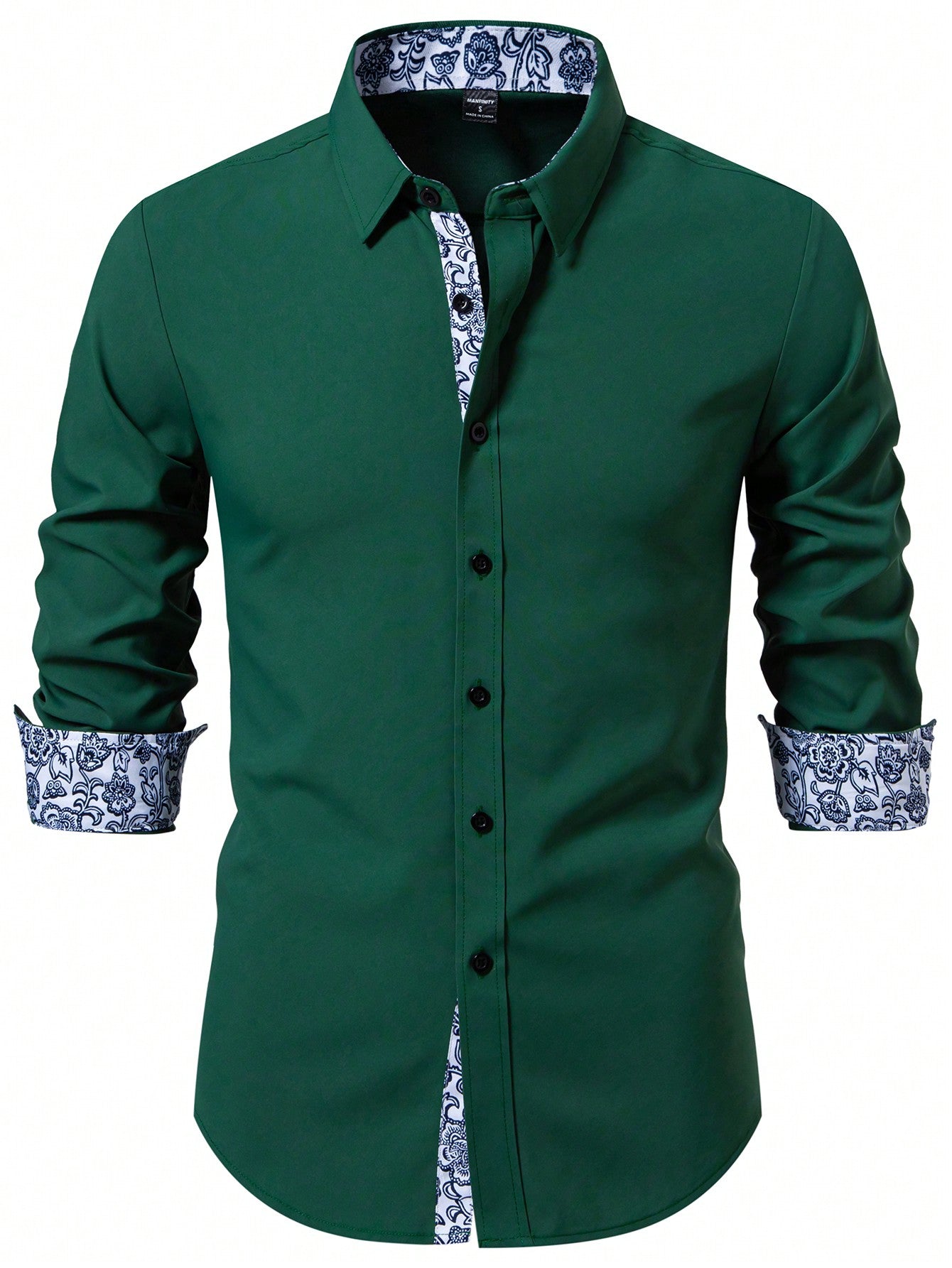 Autumn Elegance: Floral Print Long Sleeve Shirt for Men White / S White / M