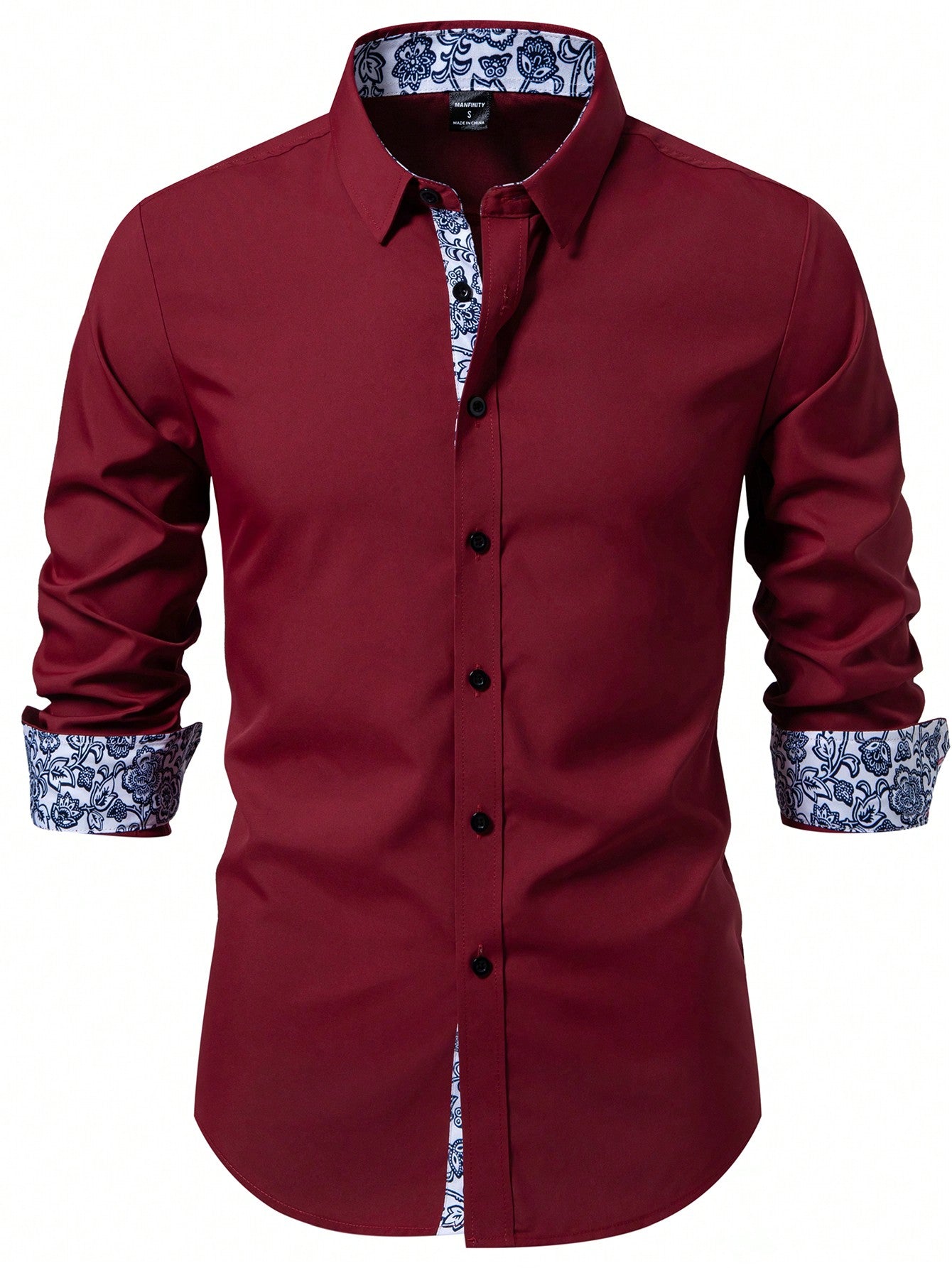 Autumn Elegance: Floral Print Long Sleeve Shirt for Men White / S White / M