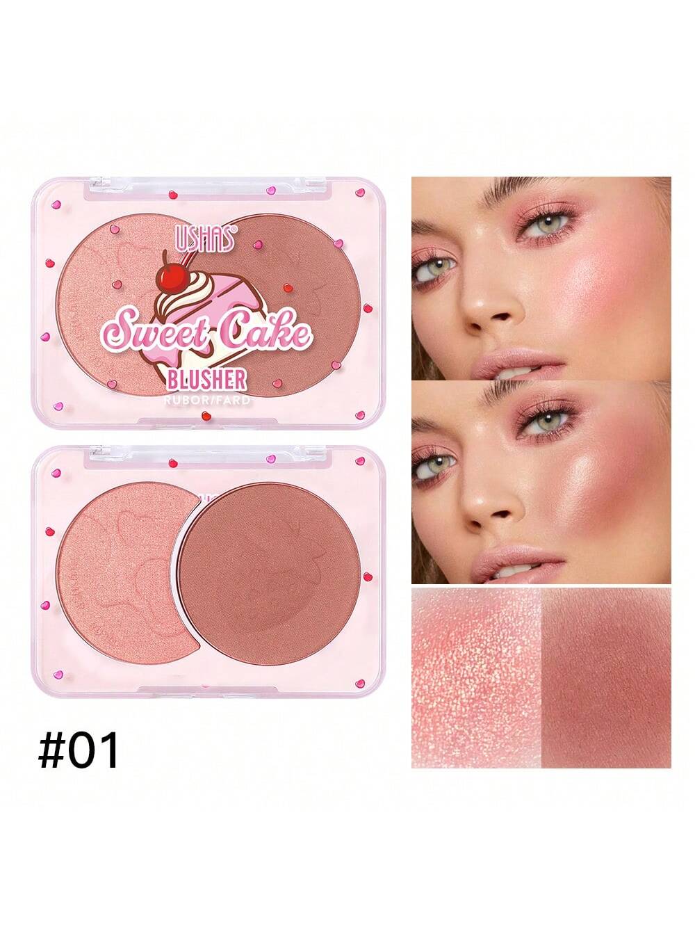 Ushas Waterproof Two-Color Blusher Disc - Matte Finish for All Skin Tones #03 #02