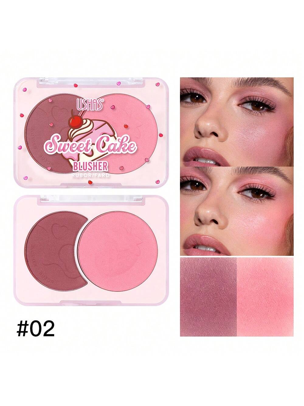 Ushas Waterproof Two-Color Blusher Disc - Matte Finish for All Skin Tones #03 #02