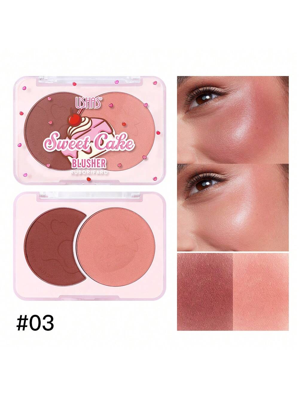 Ushas Waterproof Two-Color Blusher Disc - Matte Finish for All Skin Tones #03 #02