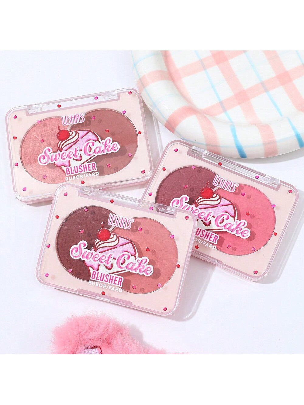 Ushas Waterproof Two-Color Blusher Disc - Matte Finish for All Skin Tones #03 #02