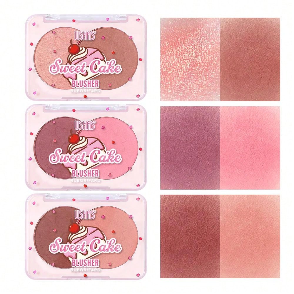 Ushas Waterproof Two-Color Blusher Disc - Matte Finish for All Skin Tones #03 #02