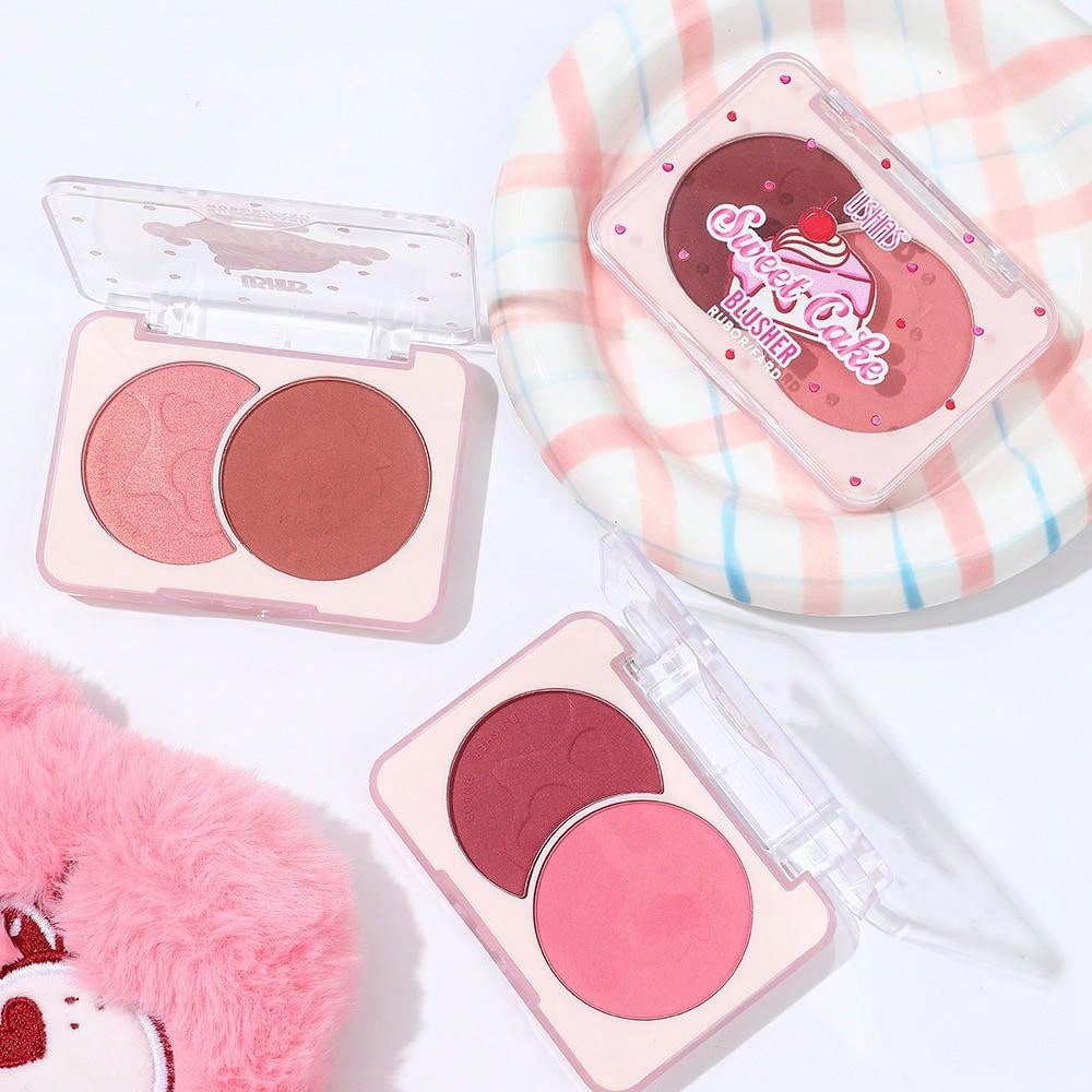Ushas Waterproof Two-Color Blusher Disc - Matte Finish for All Skin Tones #03 #02