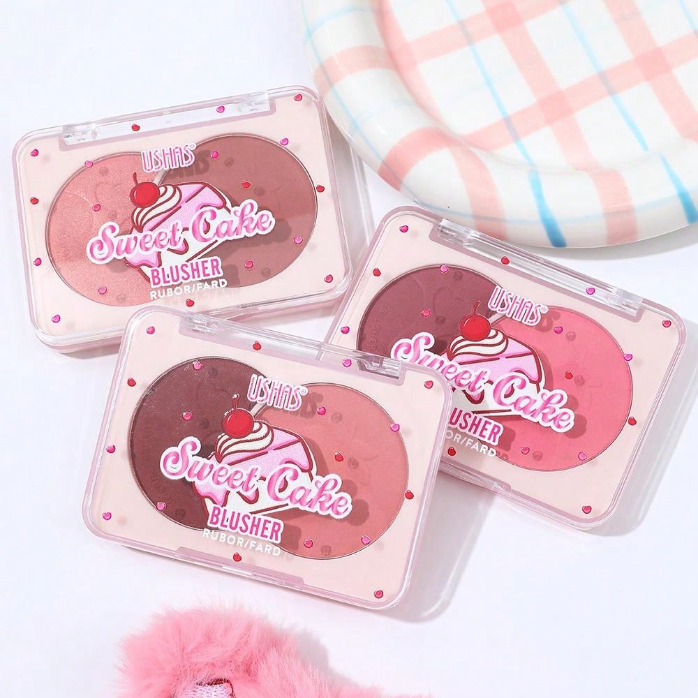 Ushas Waterproof Two-Color Blusher Disc - Matte Finish for All Skin Tones #03 #02