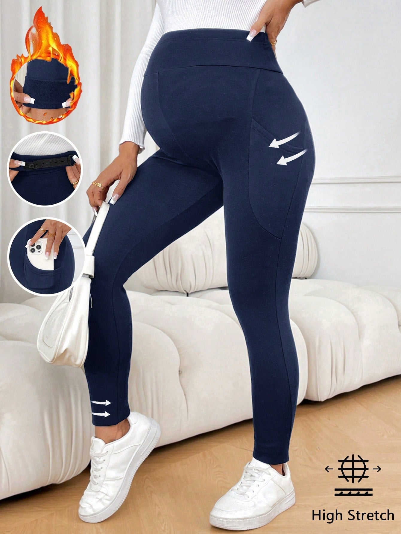 Maternity Slim Fit Leggings: Casual Everyday Comfort with Functional Pockets Black / S Black / M
