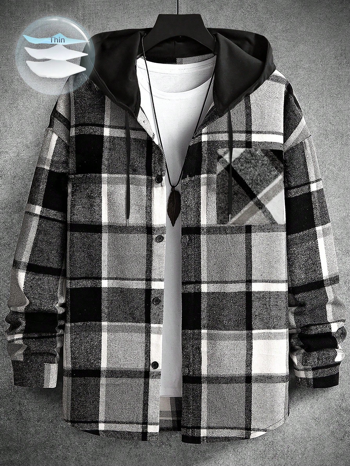 Men's Plaid Drawstring Hooded Shirt Jacket – Casual Style Meets Comfort