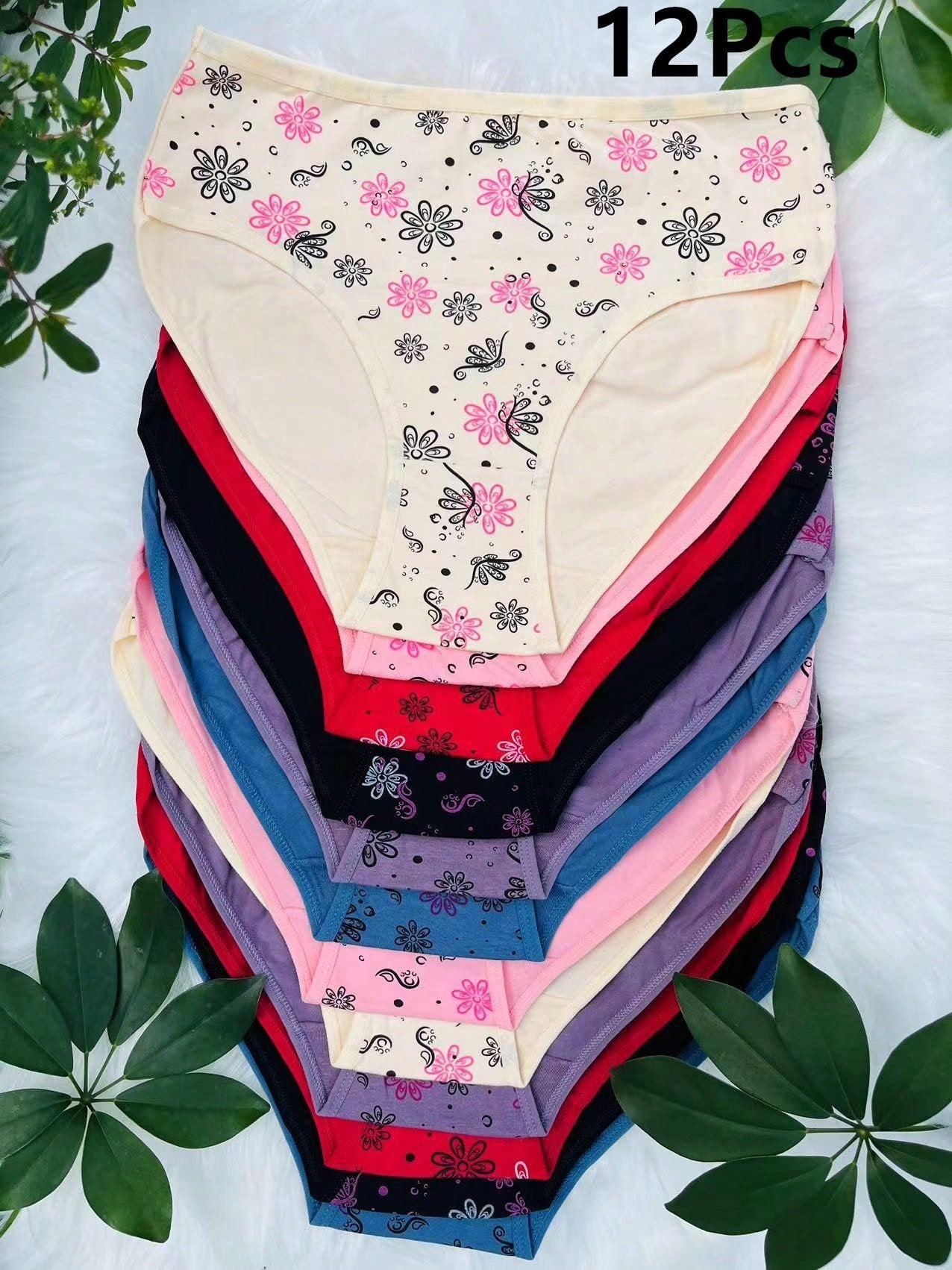 12-Pack High-Density Breathable Cotton Women's Panties in Assorted Prints and Colors M L XL M-L-XL-
