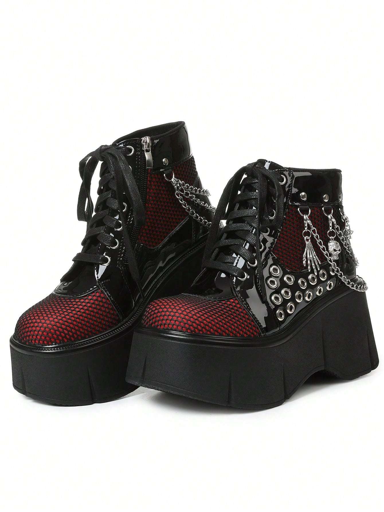 Elevate Your Style: Women's Punk Goth Platform Ankle Boots with Chain Details Black / US6 Black / US6.5 Black / US7 Black / US6-Black / US6.5-Black / US7-Black / US8-Black / US8.5-Black / US9-Black / US9.5-Red / US6-Red / US6.5-Red / US7-Red / US8-Red / US8.5-Red / US9-Red / US9.5-