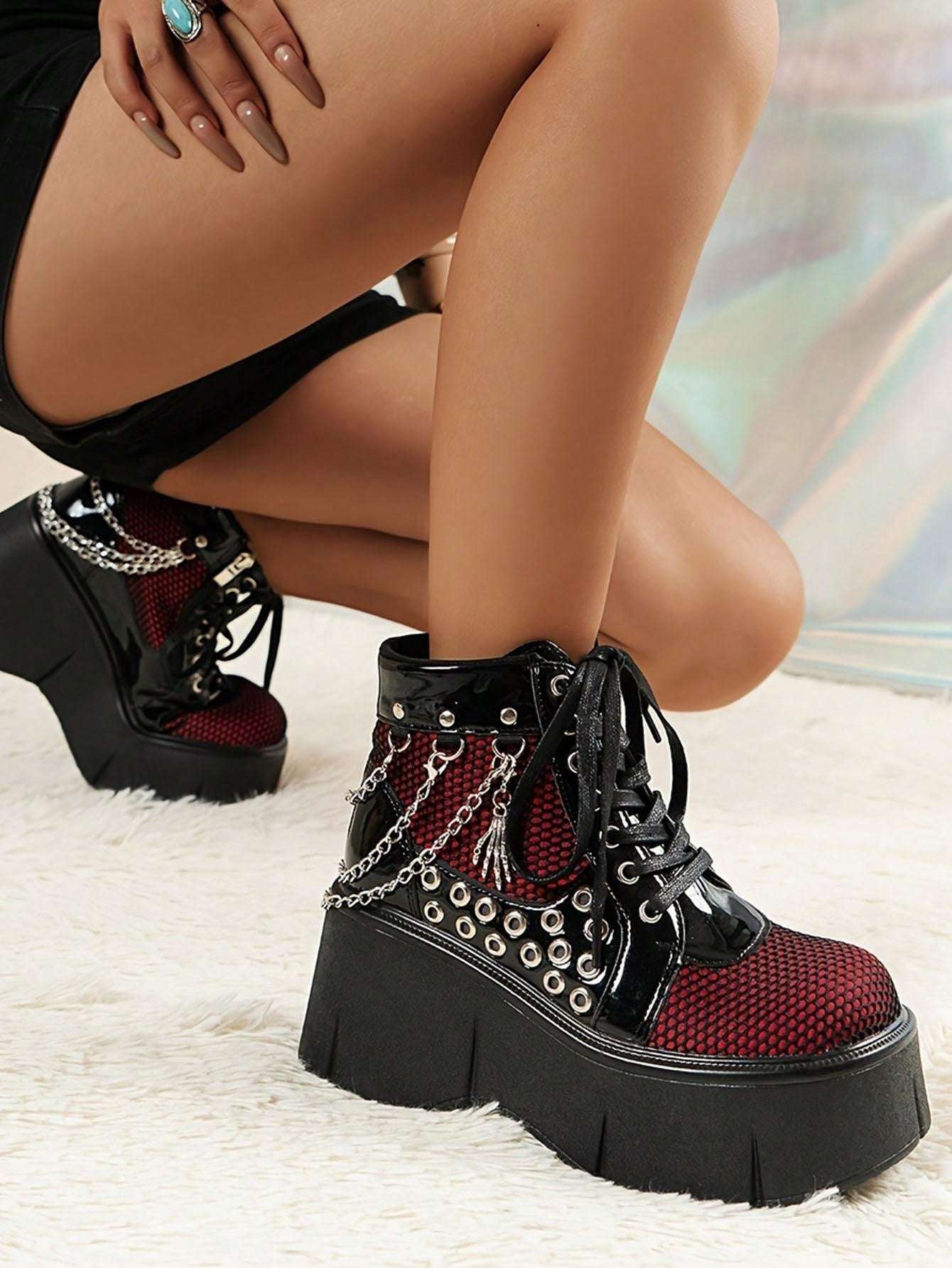 Elevate Your Style: Women's Punk Goth Platform Ankle Boots with Chain Details Black / US6 Black / US6.5 Black / US7 Black / US6-Black / US6.5-Black / US7-Black / US8-Black / US8.5-Black / US9-Black / US9.5-Red / US6-Red / US6.5-Red / US7-Red / US8-Red / US8.5-Red / US9-Red / US9.5-