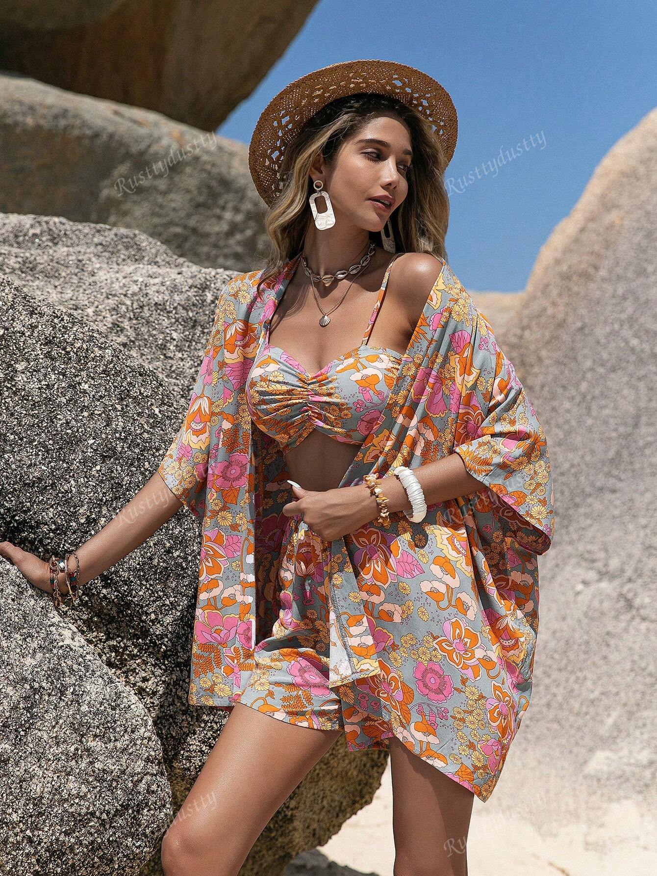 Bohemian Summer Set: Multicolor Floral Print Cardigan XS S M XS-S-M-L-XL-