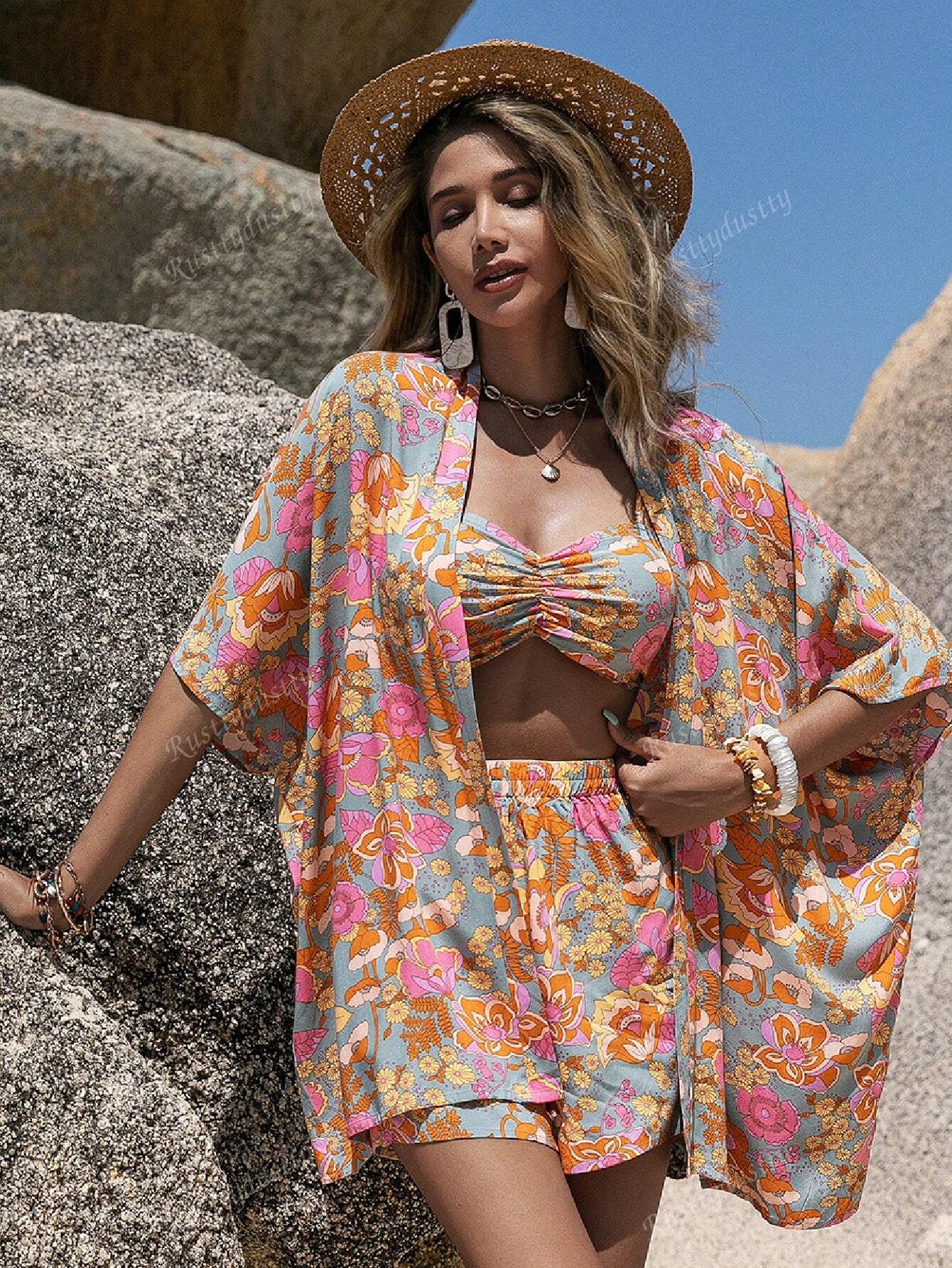 Bohemian Summer Set: Multicolor Floral Print Cardigan XS S M XS-S-M-L-XL-