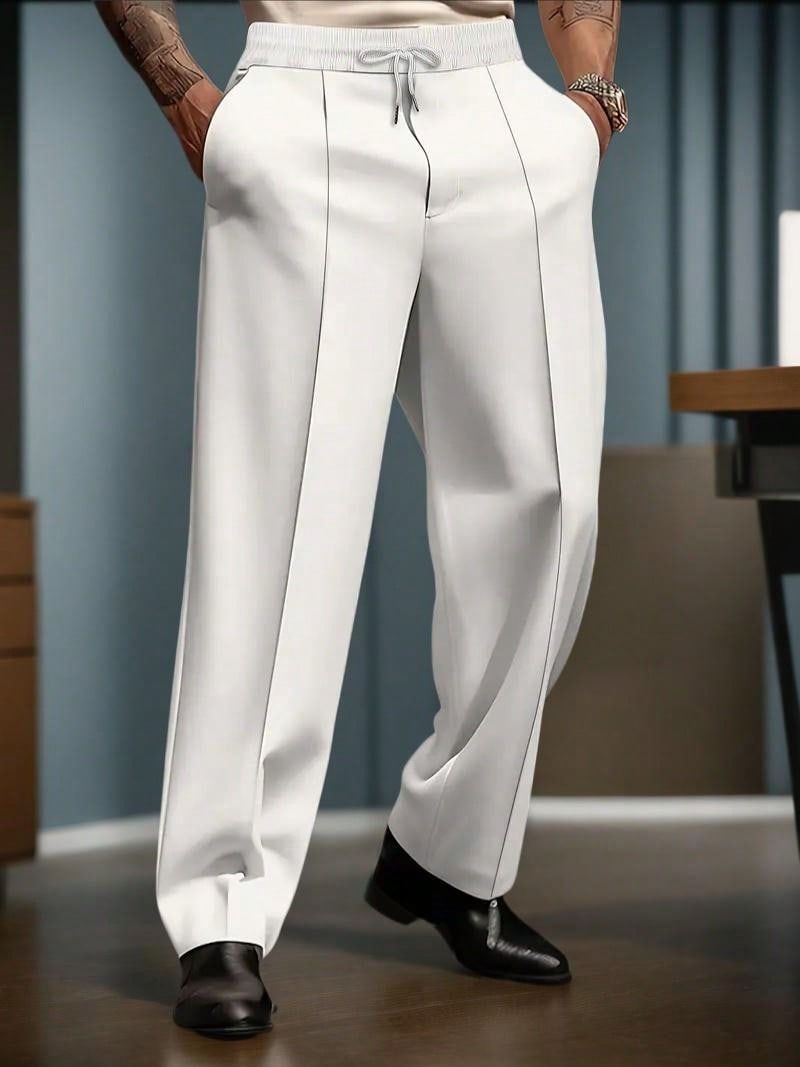 Trendy Fall-Winter Men's Casual Wide Leg Drawstring Trousers with Pockets M L