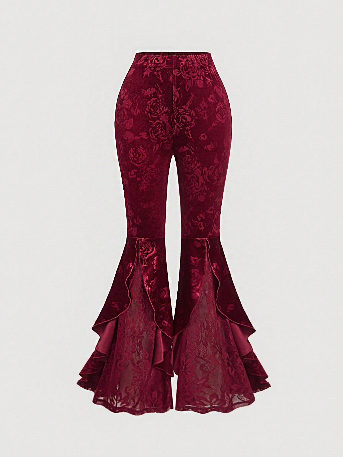 Vintage Lace Trim Wide Leg Pants for Stylish Women - Perfect New Year's Outfit in Red