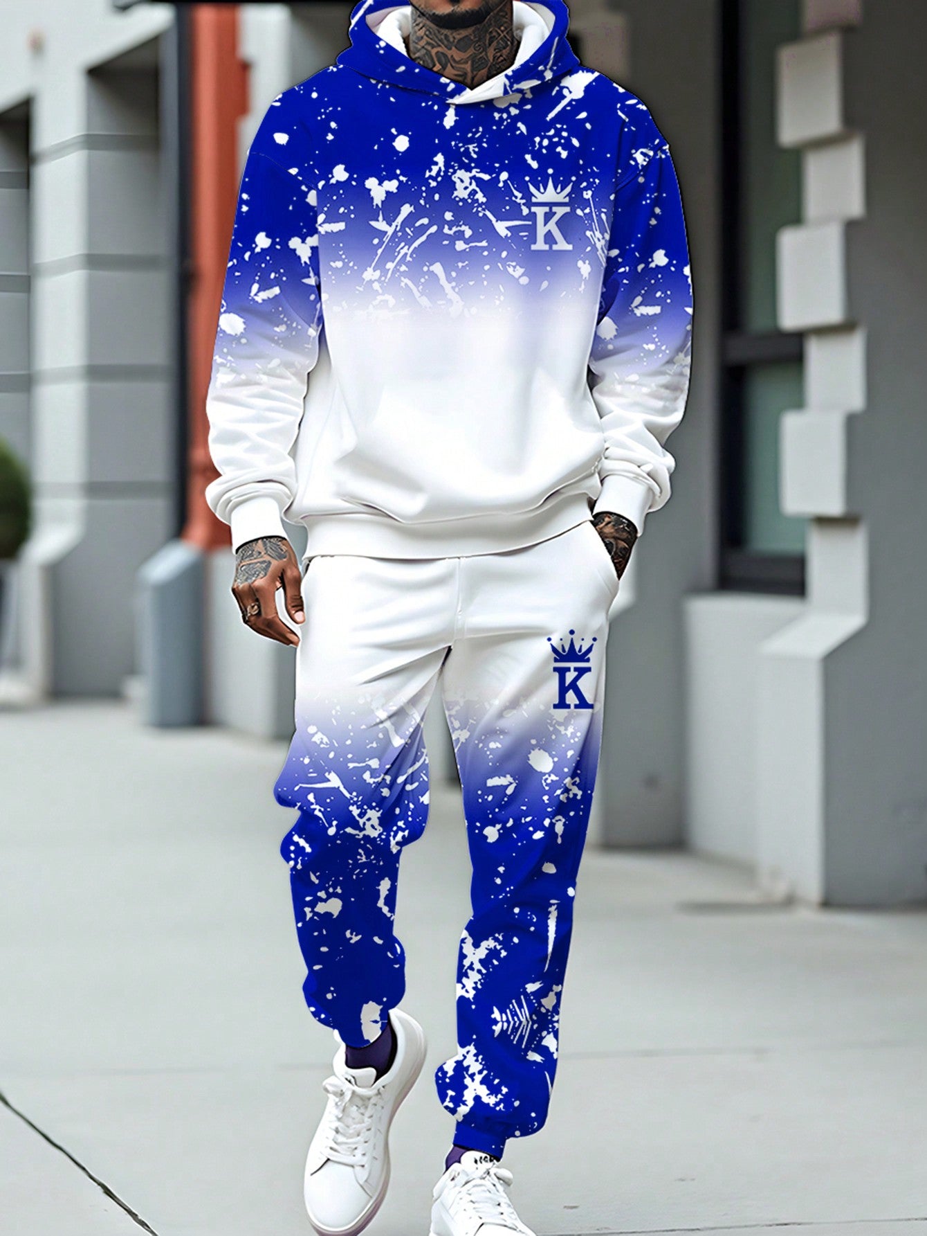 Stylish Ombre Tracksuit Set for Men: Casual Hoodie and Sweatpants Combo Blue / S Blue / M