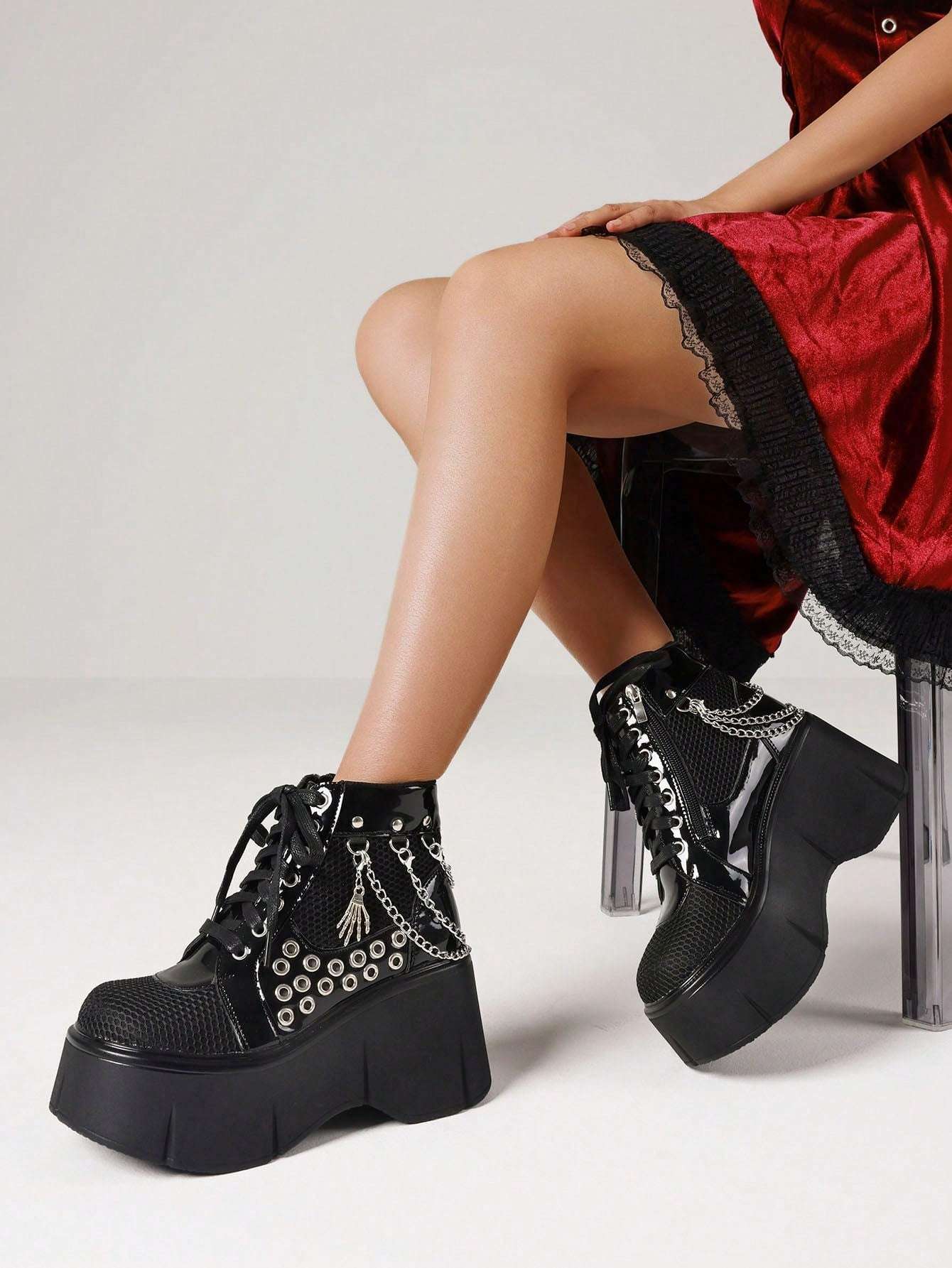 Elevate Your Style: Women's Punk Goth Platform Ankle Boots with Chain Details Black / US6 Black / US6.5 Black / US7 Black / US6-Black / US6.5-Black / US7-Black / US8-Black / US8.5-Black / US9-Black / US9.5-Red / US6-Red / US6.5-Red / US7-Red / US8-Red / US8.5-Red / US9-Red / US9.5-