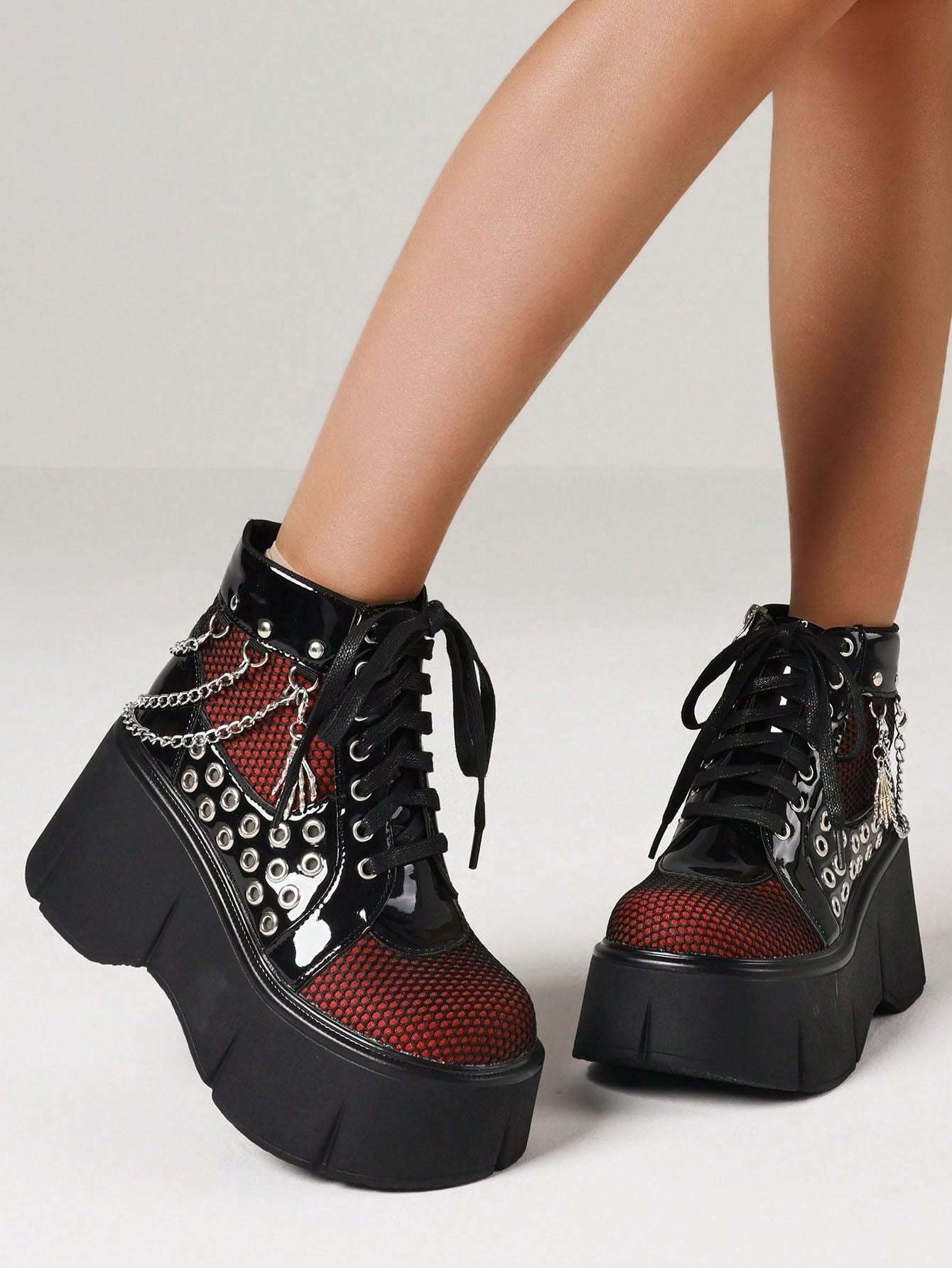 Elevate Your Style: Women's Punk Goth Platform Ankle Boots with Chain Details Black / US6 Black / US6.5 Black / US7 Black / US6-Black / US6.5-Black / US7-Black / US8-Black / US8.5-Black / US9-Black / US9.5-Red / US6-Red / US6.5-Red / US7-Red / US8-Red / US8.5-Red / US9-Red / US9.5-