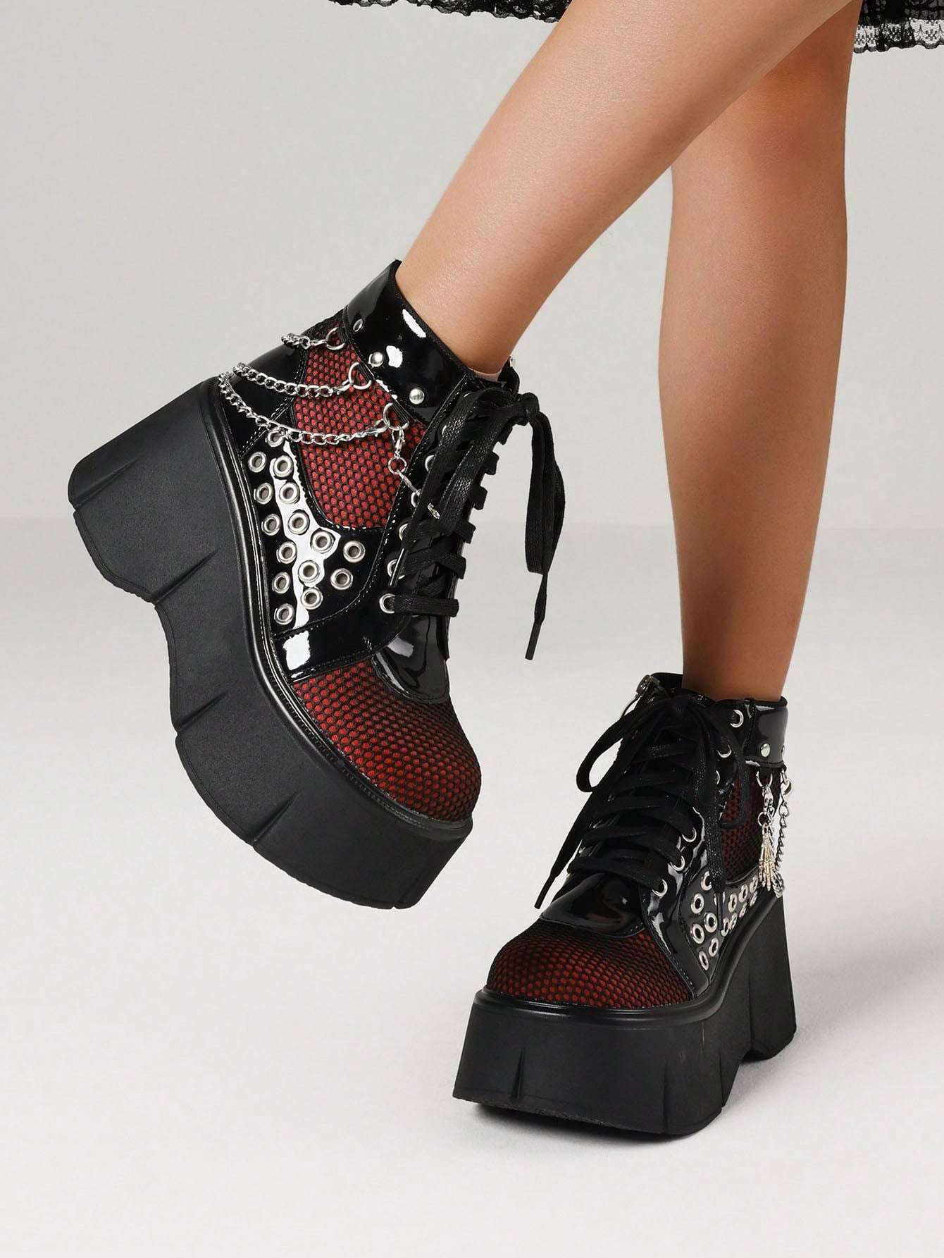Elevate Your Style: Women's Punk Goth Platform Ankle Boots with Chain Details Black / US6 Black / US6.5 Black / US7 Black / US6-Black / US6.5-Black / US7-Black / US8-Black / US8.5-Black / US9-Black / US9.5-Red / US6-Red / US6.5-Red / US7-Red / US8-Red / US8.5-Red / US9-Red / US9.5-