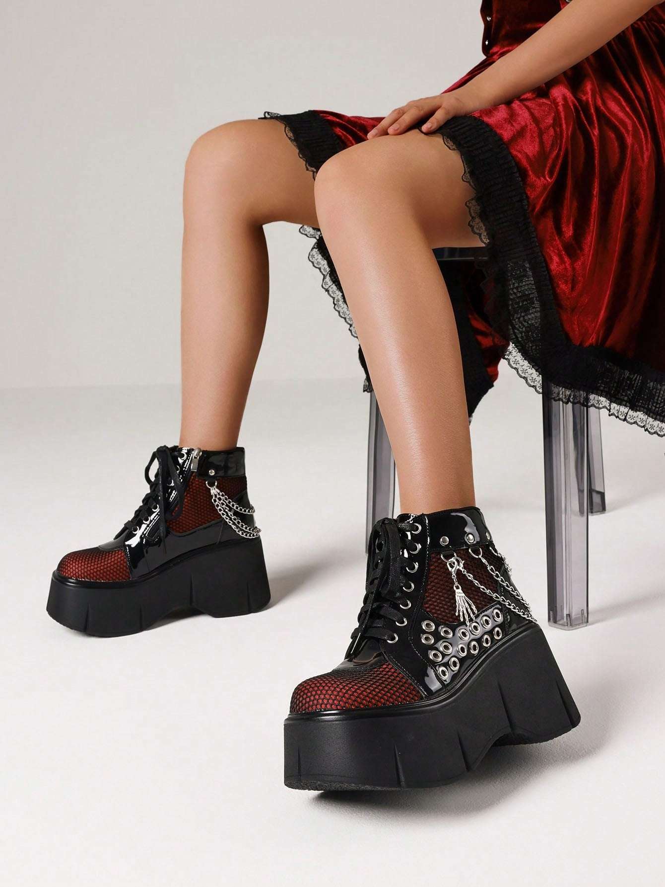 Elevate Your Style: Women's Punk Goth Platform Ankle Boots with Chain Details Black / US6 Black / US6.5 Black / US7 Black / US6-Black / US6.5-Black / US7-Black / US8-Black / US8.5-Black / US9-Black / US9.5-Red / US6-Red / US6.5-Red / US7-Red / US8-Red / US8.5-Red / US9-Red / US9.5-