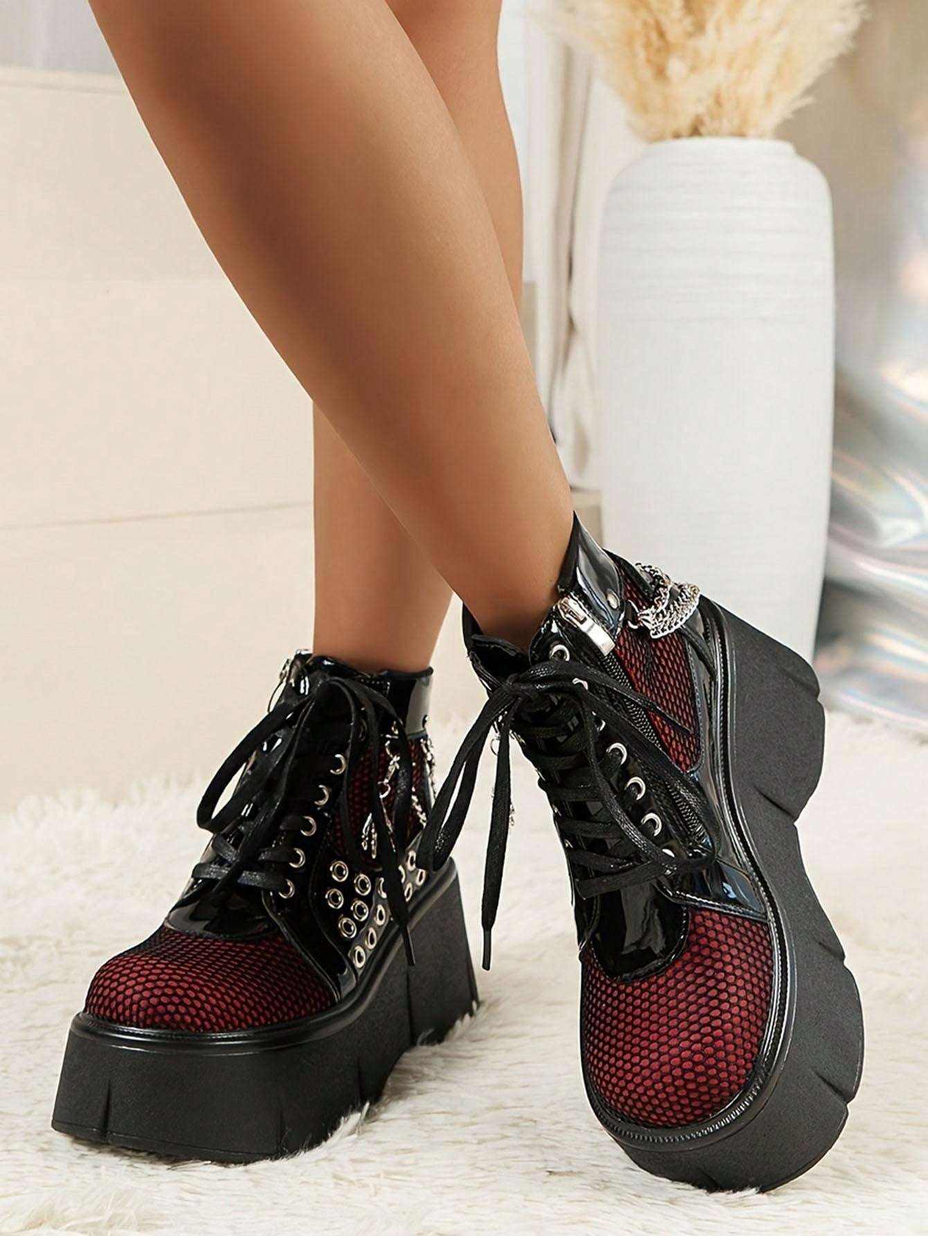 Elevate Your Style: Women's Punk Goth Platform Ankle Boots with Chain Details Black / US6 Black / US6.5 Black / US7 Black / US6-Black / US6.5-Black / US7-Black / US8-Black / US8.5-Black / US9-Black / US9.5-Red / US6-Red / US6.5-Red / US7-Red / US8-Red / US8.5-Red / US9-Red / US9.5-
