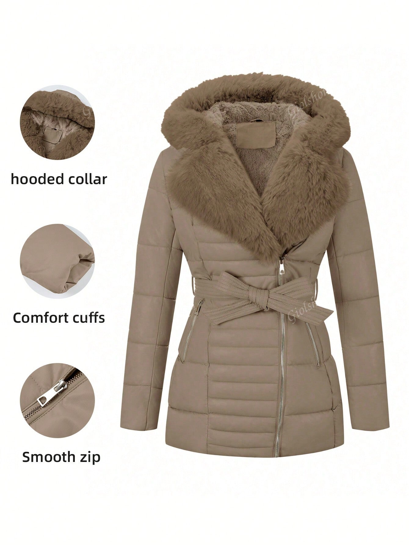 Chic & Cozy: Women's Minimalist Fleece Coat with Elegant Hood & Fluffy Collar